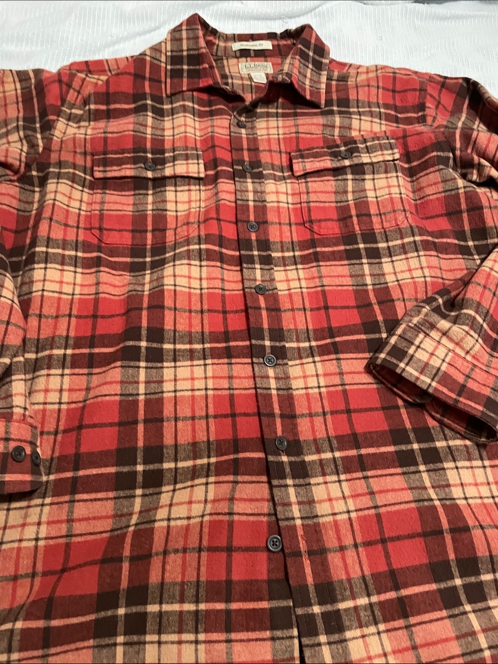 L.L. Bean Red and Brown Plaid Cotton Button-Down Shirt